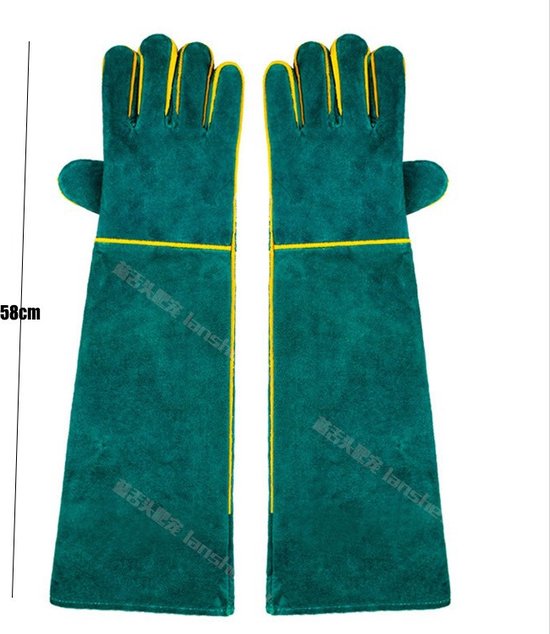 Handschoenen-anti-bijt en anti-kras-lange handschoenen-groen-koeienhuid handschoenen-hittebestendige anti-bijthandschoenen-60CM