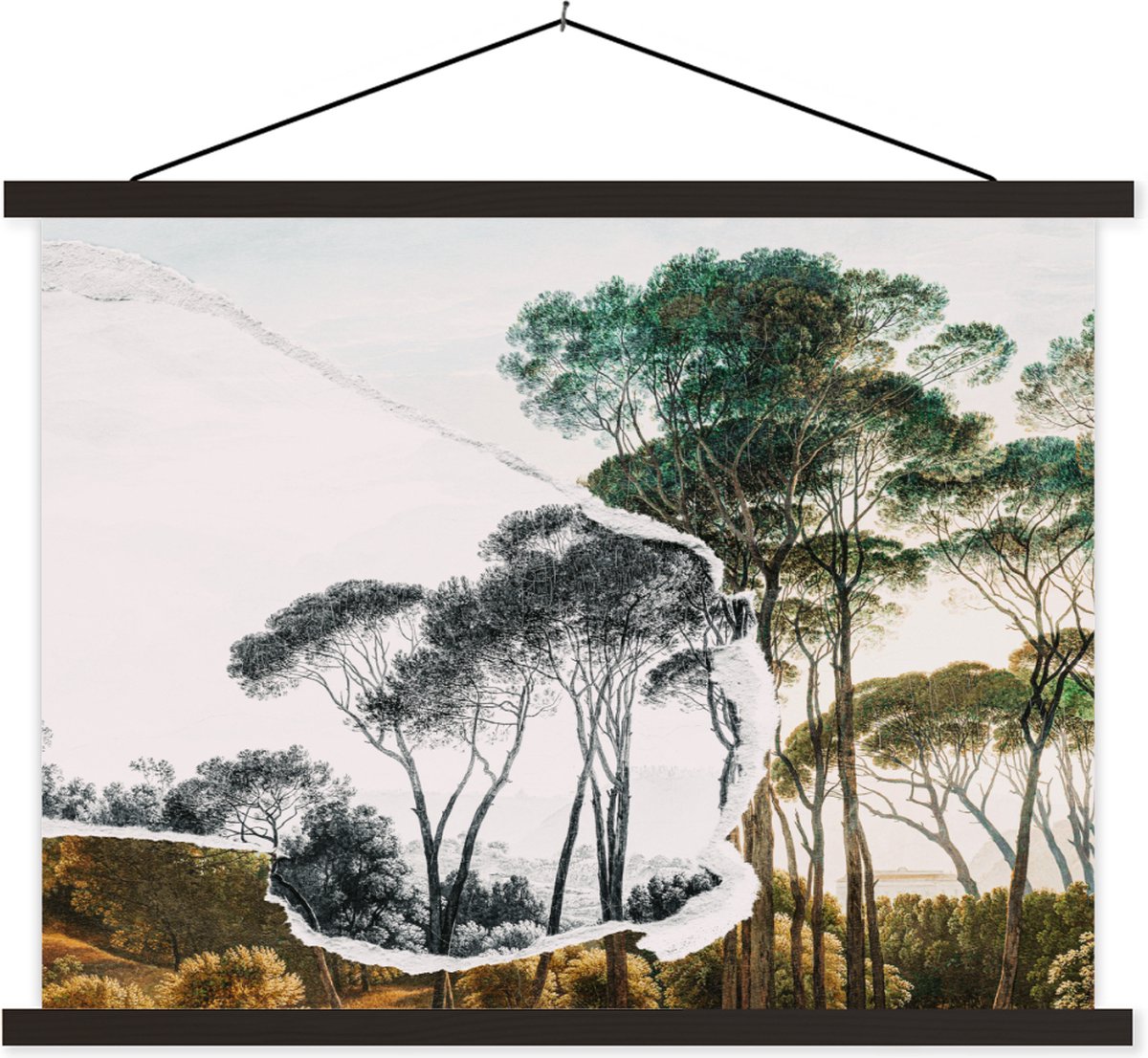Posterhanger incl. Poster 150x113 cm - Schoolplaat - Italiaans landschap parasoldennen - K