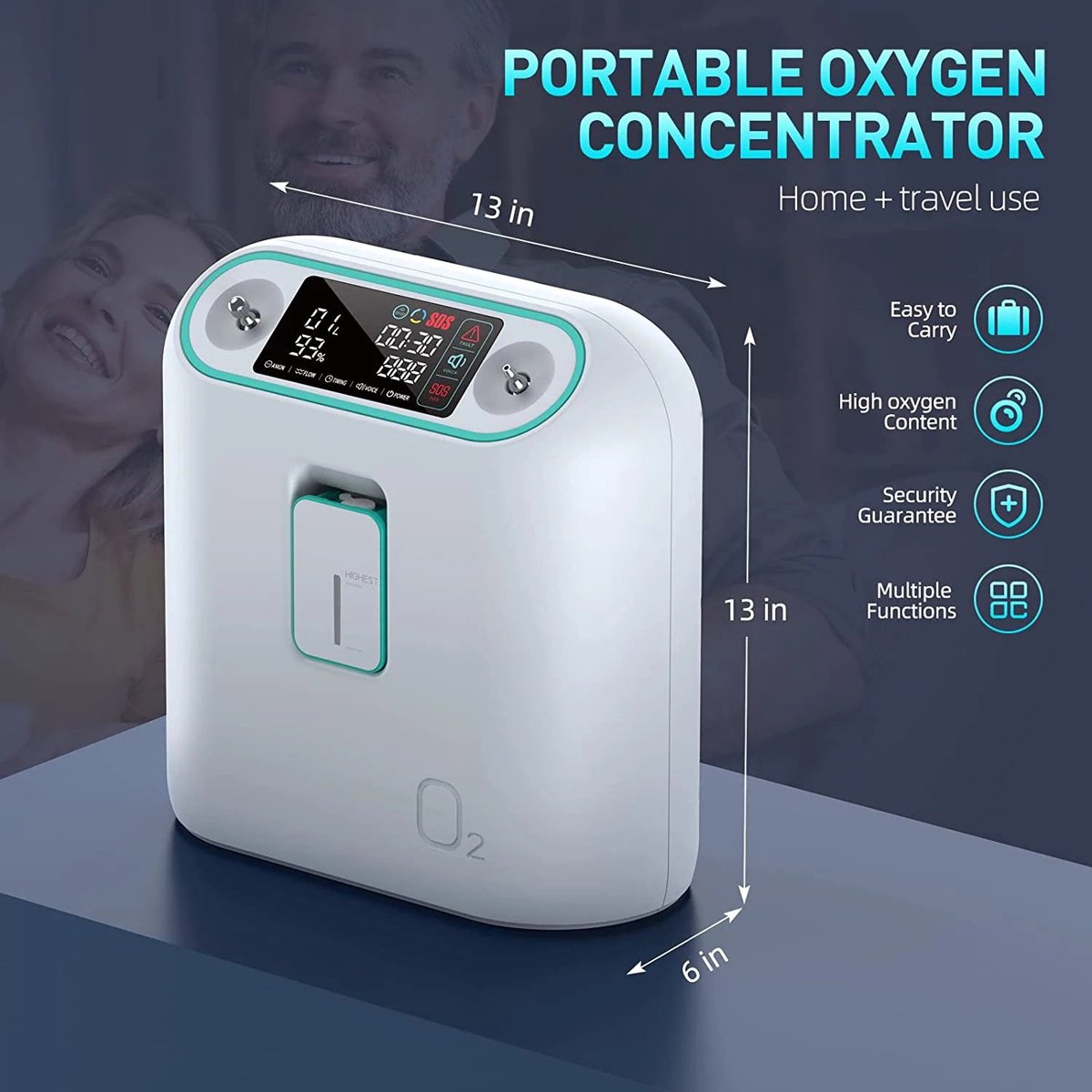 Goedkoopste Ziqing - ZY-01 - Zuurstofconcentrator - Zuurstof Generator - Oxygen Concentrator - Zuurstofpomp - Luchtreiniger - Pollen - Zuurstof - Draagbaar - 93 /-3 - 1L-8Lper min - Wit