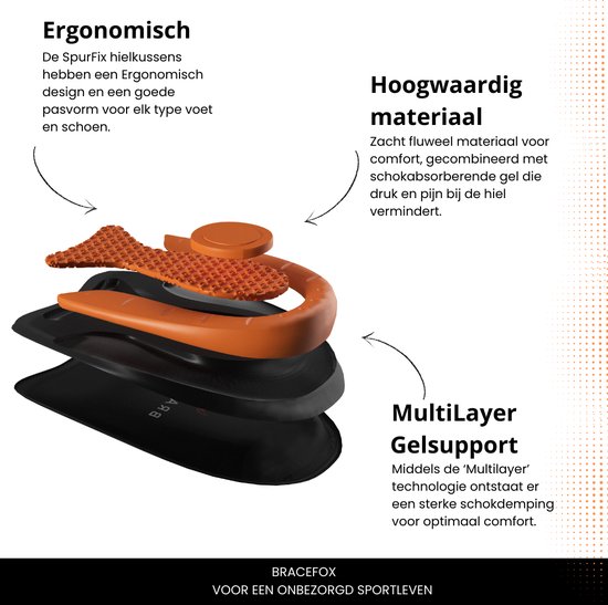 Bracefox® Hielspoor zooltjes ‘SpurFix’ | Hielspoor inlegzolen | Hakverhoger | Per Paar | Orthopedische Gel Hielkussens | Plantar Fasciitis | Gel zooltjes | Mannen & Vrouwen | Maat 35-40