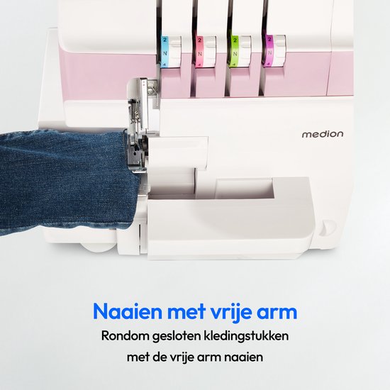 MEDION overlock naaimachine SO90 (elektrisch, 90 watt, LED-lampje, one-pass snijden, uitgebreide accessoires, MD19169) roze