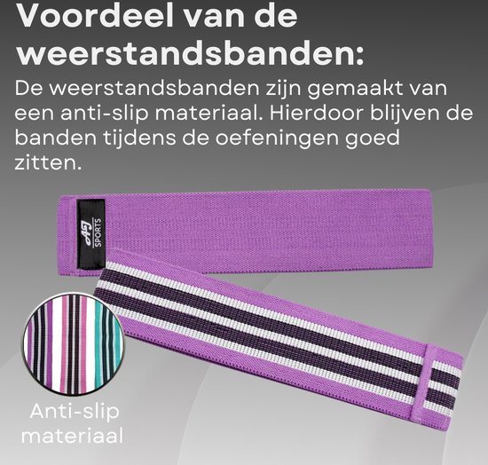 AJ-Sports Weerstandsbanden - Booty Band - Resistance band - Fitness elastiek - Paars/Roze/Cyaan - set van 3 - Fitness - Inclusief handleiding en draagtas