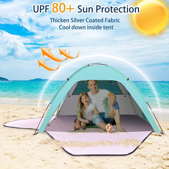 Strandtent, Voor 1 3 Personen, Uv Bescherming, 80 , Strandtent Met 2 Deuren Ritssluiting En Netramen Familie Draagtas Strandschaduw Tent Zonnescherm Zonwering Grote Tenten 2071095899