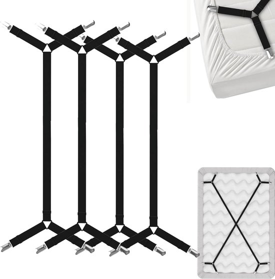 Ebuyerfix 4 Stks Laken Riemen, Matrashoes Bedlakens Clips Om Lakens Op Hun Plaats Te Houden Elastische Bedlaken Bretels Verstelbare Bed Bands Bevestigingsmiddelen Heavy Duty Grippers Zwart 664860980
