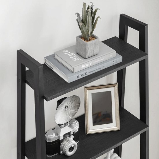 MAZAZU - Boekenkast - 5-laags ladderkast - Kast - Industrieel - houten planken & metalen frame - Zwart - 34x56x172cm
