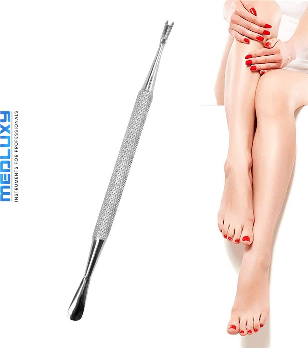 MEDLUXY® Pro - Bokkenpoot & Nagelriemmesje - RVS - totale lengte 13 cm - Pedicure combinatie instrument [cuticle pusher & cleaner]