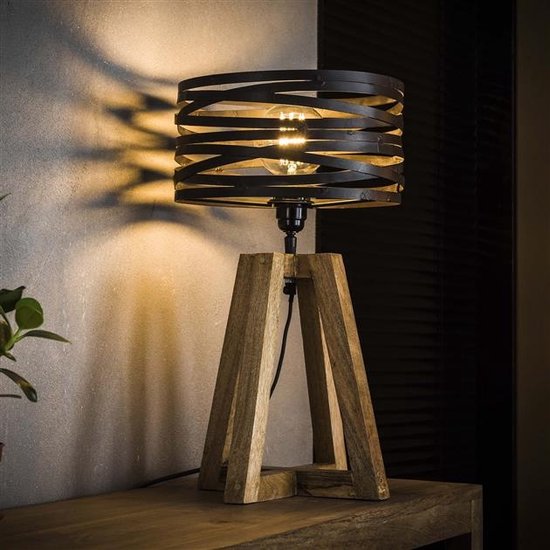 PS-Collection Twist Houten Kruisframe Tafellamp - 29x29x50cm - Slate Grey - Metaal - tafellamp slaapkamer, tafellamp industrieel, tafellampen woonkamer, tafellamp zwart, tafel lamp, tafellamp slaapkamer industrieel, tafellampje