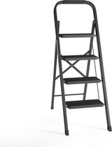 RMBO - Keukentrap - 4 treden - 124 cm hoog - Huishoudtrap - Opstapje - Stalen inklapbare keukentrap met antislip treden - Zwart