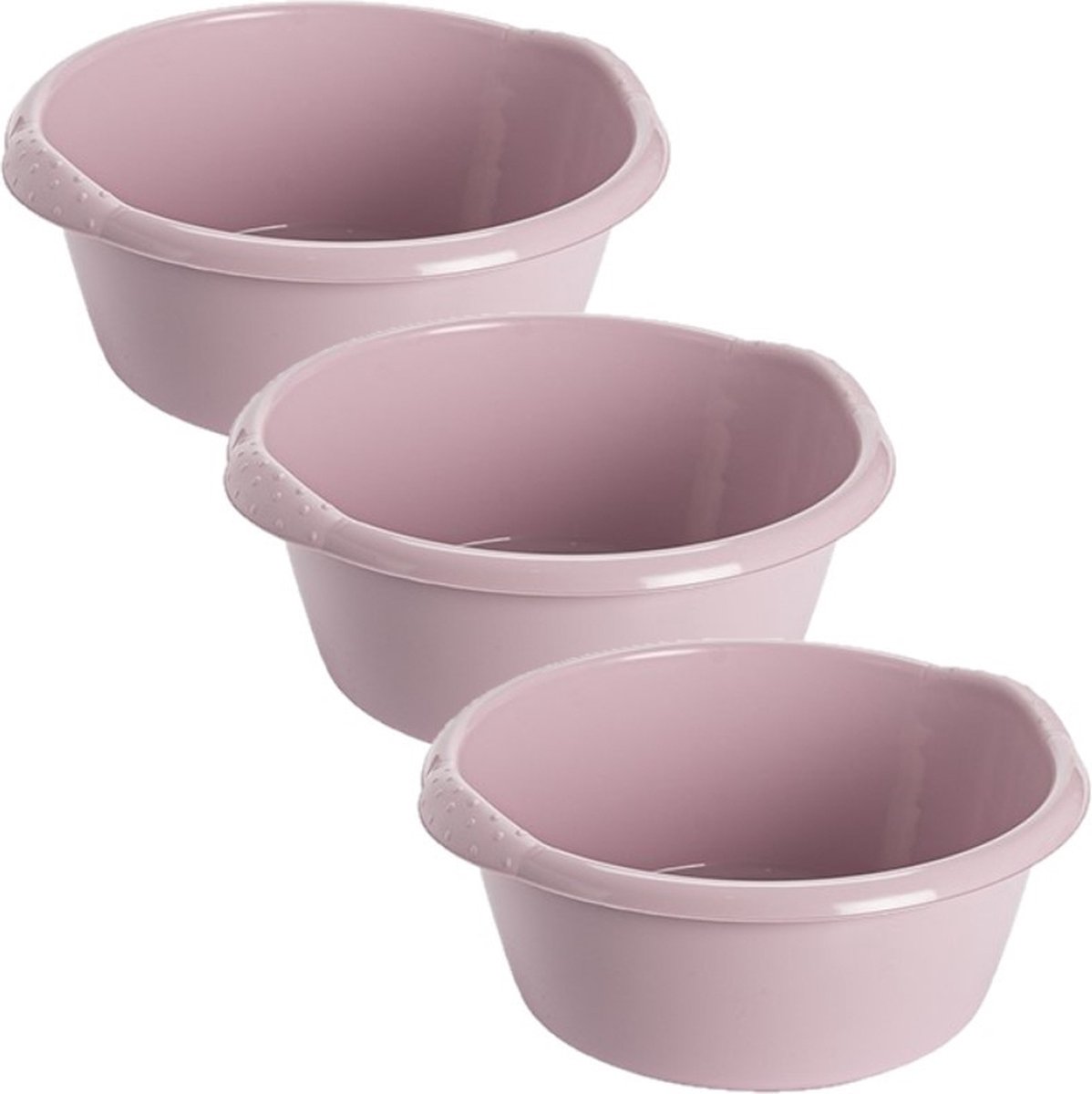 Goedkoopste 3x stuks kunststof plastic afwas teiltje/afwasbak rond 6 liter zacht roze - Diameter 32 cm x Hoogte 13 cm - Schoonmaak/Huishouden