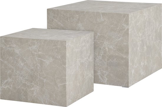House Nordic Table Basse Prague Aspect Marbre Beige Set de 2