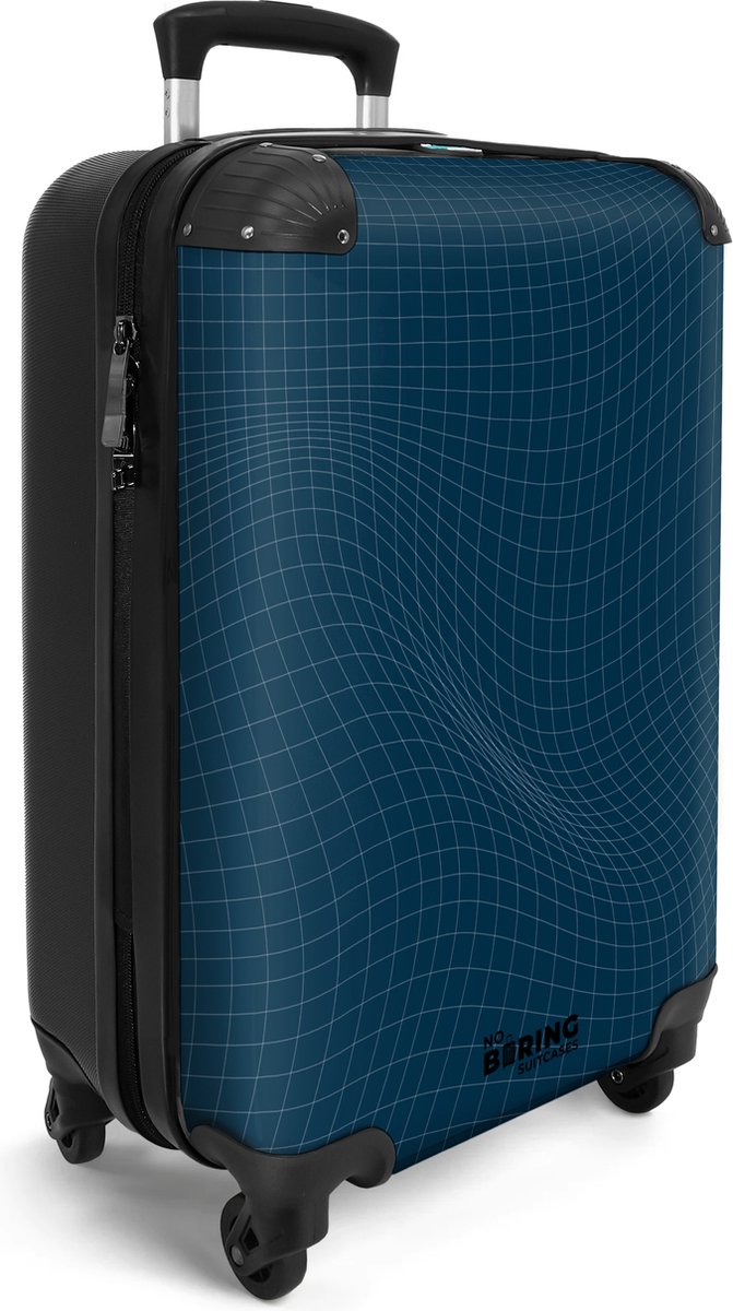 NoBoringSuitcases.com® - Handbagage koffer lichtgewicht - Reiskoffer trolley - Blauw met abstracte golvende lijnen - Reis rolkoffer met wieltjes - Cabin koffertje klein - Carryon valies - Harde bagagekoffer - Past binnen 55x40x20 en 55x35x25