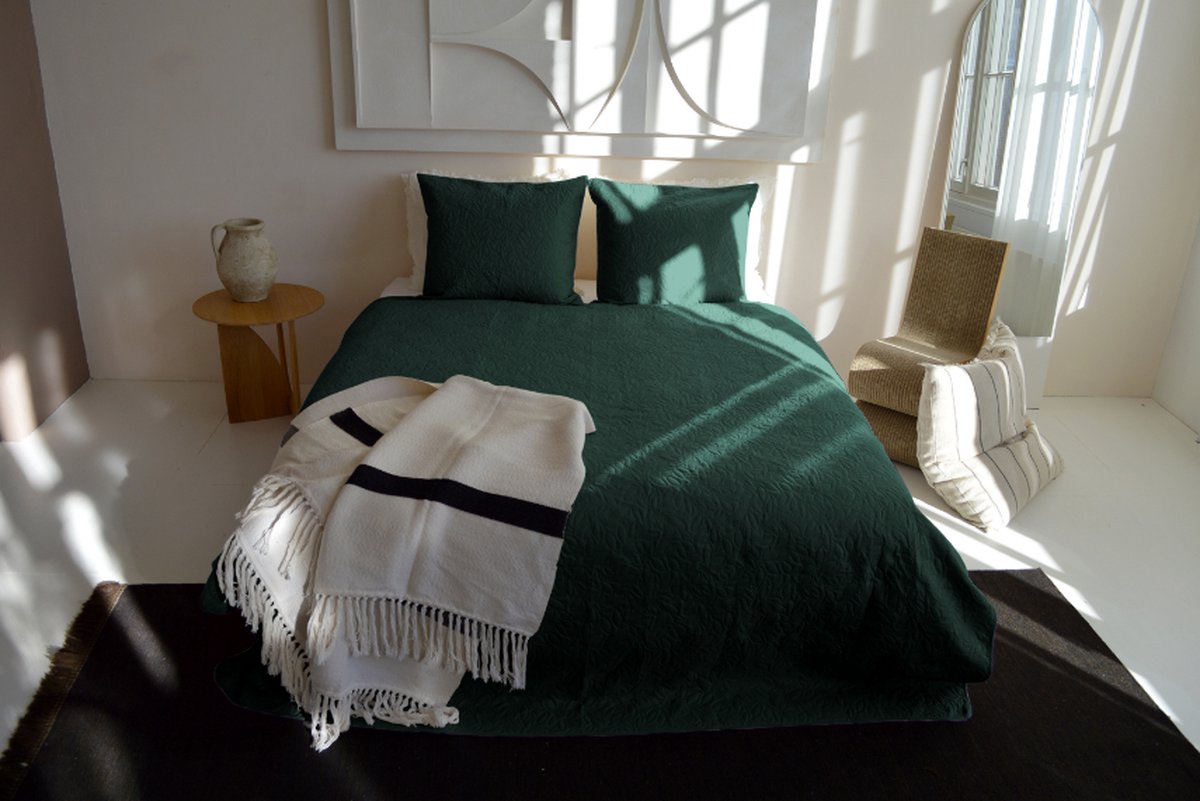 Zydante Home® Bedsprei Incl. 2 Hoezen -Dark Green Flowers - 220x240 cm + 2 * 60x70 cm