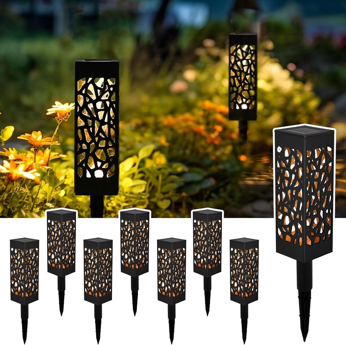 Tuinverlichting op zonne-energie - buiten waterdicht - werkt op zonne-energie - warmwit - tuin gazon binnenplaats oprit - 8 stuks