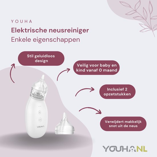 Youha® Baby neusreiniger - Elektrische neuszuiger - 3 zuiglevels - 2 opzetstukken - Inclusief USB - Vanaf 0 maanden van Youha — afbeelding 2