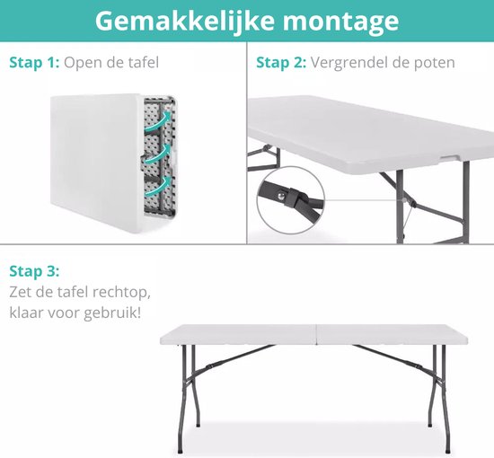ADSafety Inklapbare Tafel - Campingtafel - Klaptafel - Vouwtafel Buiten - Tuintafel - 180 x 74 x 74 cm - Wit van ADSafety — afbeelding 2