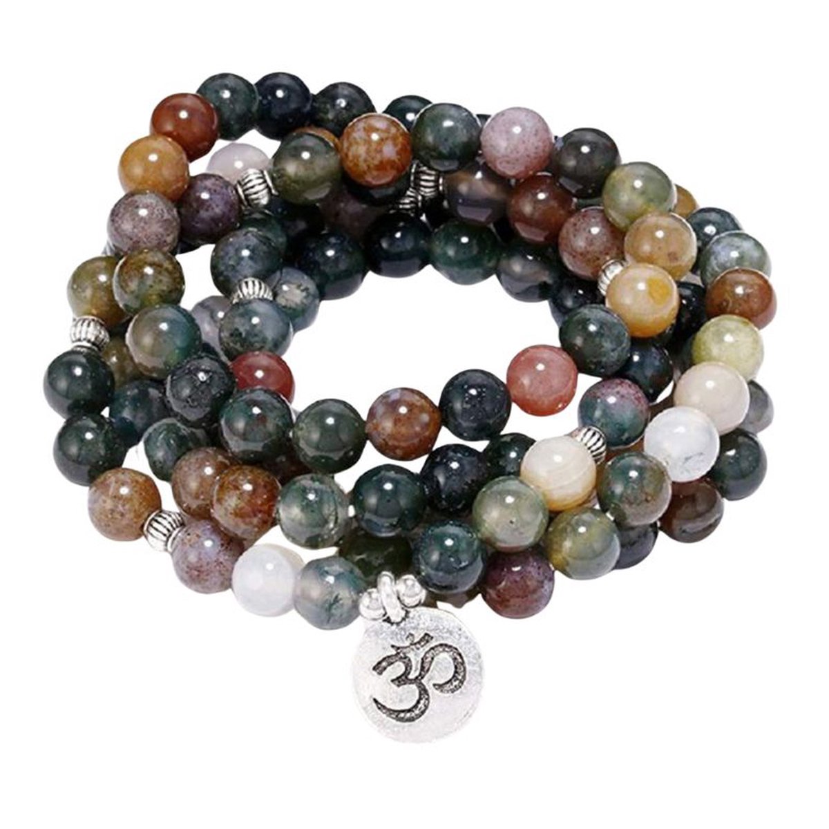 Marama - Mala ketting Agaat-Ohm - Edelsteen - elastisch - ohm-teken - draagbaar als wikkelarmband - yoga - geschenkverpakking