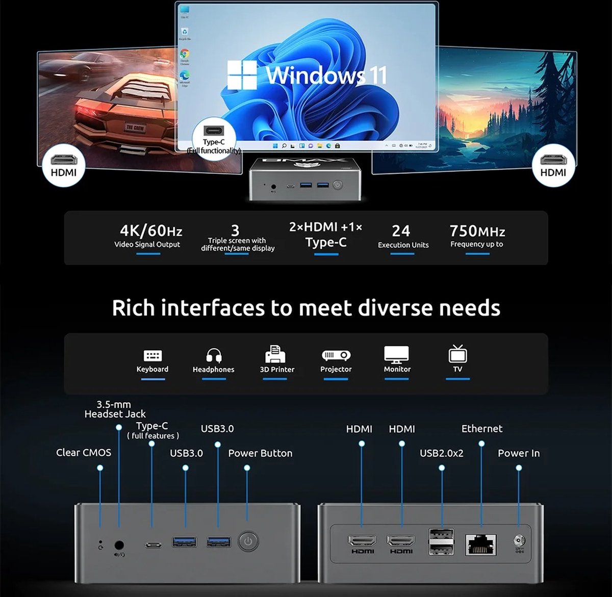 BMAX B4 Plus ミニPC 16GB/512GB Bmax B4 Plus Mini-pc, Intel N100 (tot 3,4 GHz), 16 G DDR4