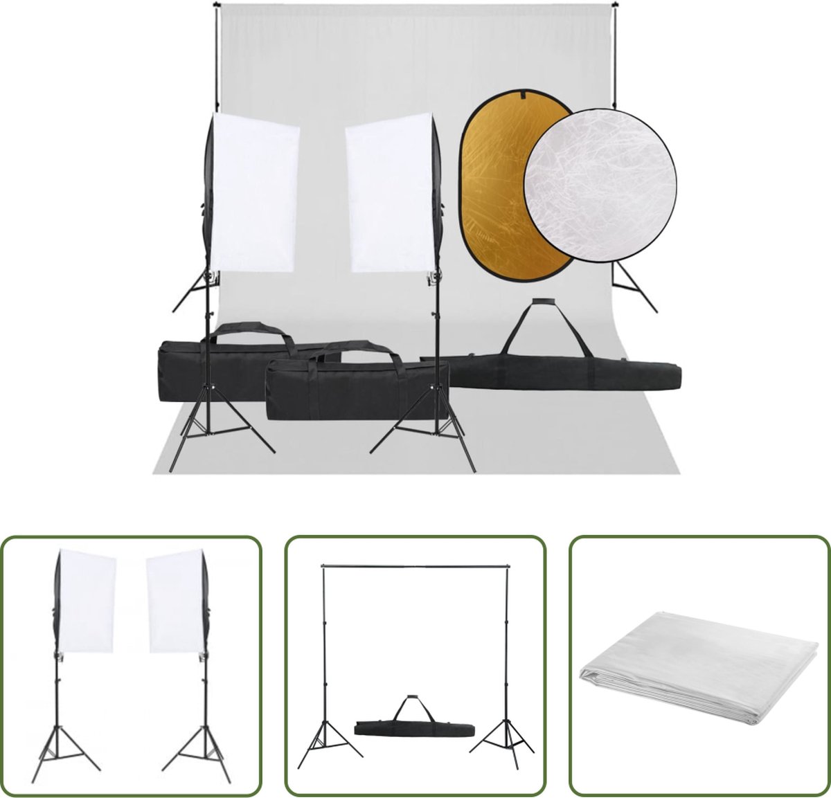 The Living Store Studioverlichtingsset - Softbox 40x60 cm - Achtergrondsysteem - Reflectors - Draagtas