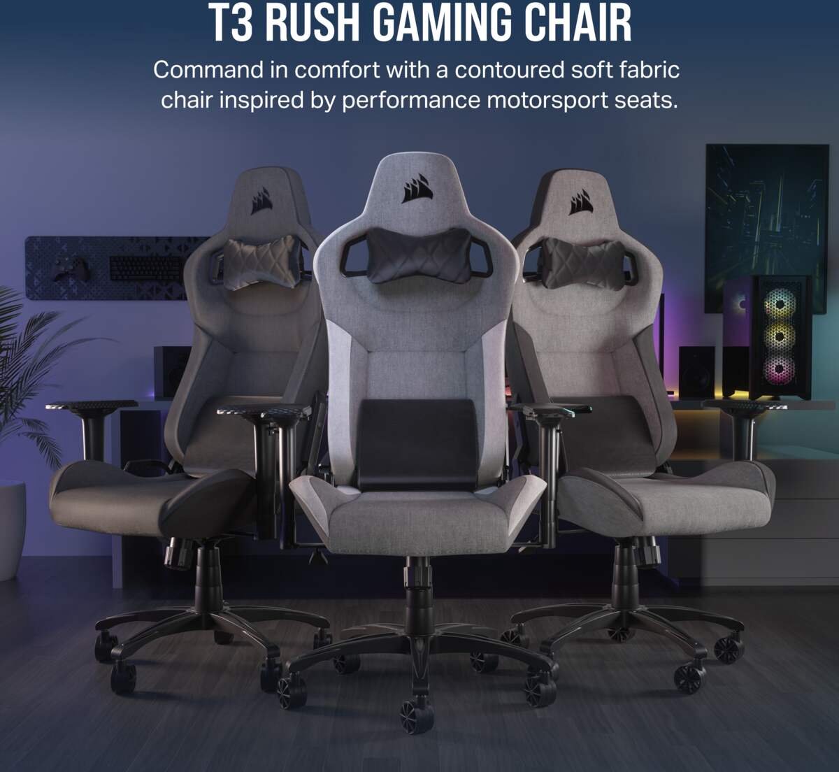 CORSAIR T3 RUSH Gaming Stoel - Grey/Charcoal thumbnail 5