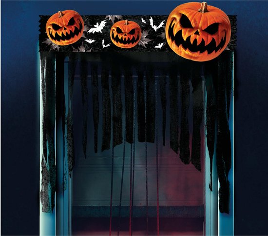 Fiestas Guirca Rideau de porte Halloween - citrouilles - noir/orange - 90 x 30 cm - Décoration Halloween
