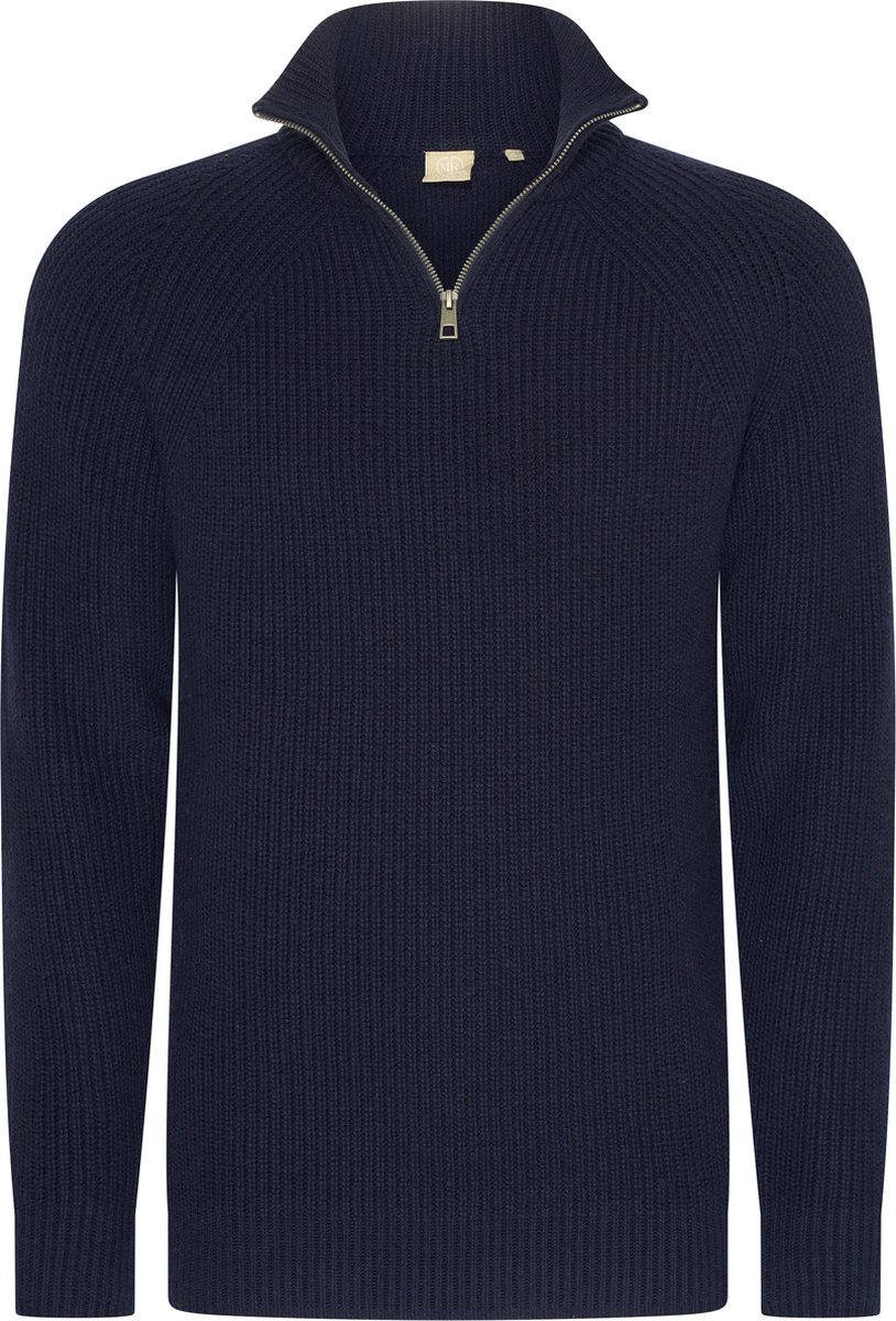 Mario Russo Rib Skipper - Heren Trui - Half Zip - Navy - L