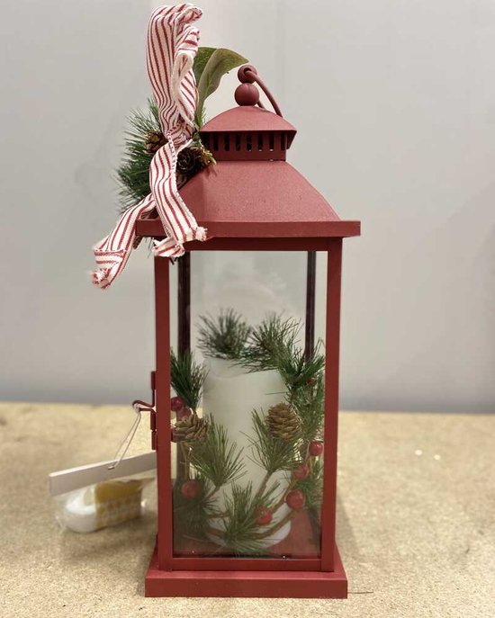 LUCOZA Kerstlantaarn | LED kaars | met timer | Glas/metaal | Zwart of Rood