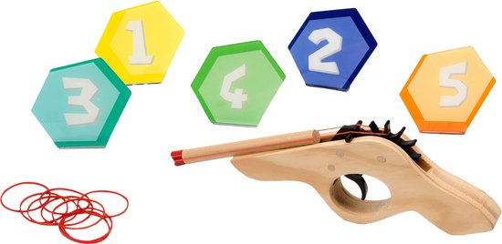 Foto: Bs toys schiet m elastiekpistool hout co rdinatiespel vanaf 6 jaar 5 targets