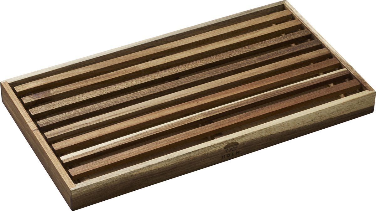 HOLM Broodsnijplank met Kruimelrooster – Houten Snijplank voor Brood en Serveren – Acaciahout – FSC Gecertificeerd – 43 x 23 x 3,5 cm – Hout