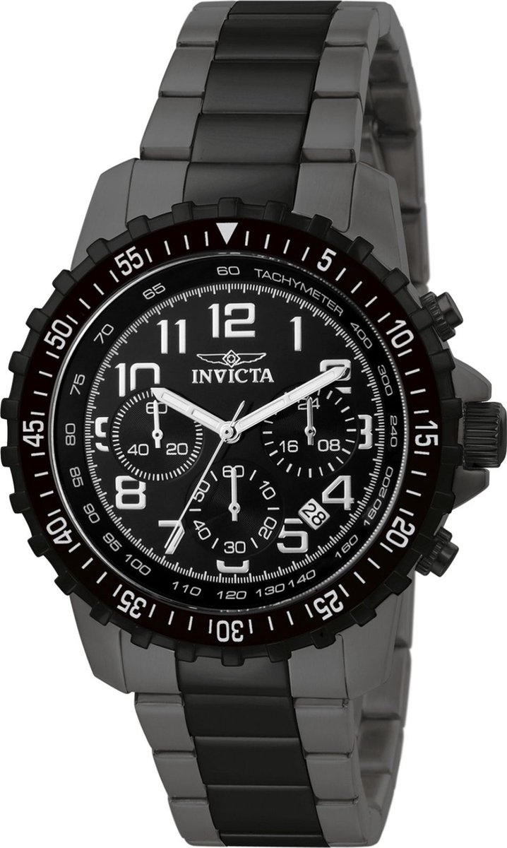 Invicta Specialty 1328 Heren Horloge - Waterdicht - Analoog - Quartz Uurwerk - Roestvrij Staal met zwarte Wijzerplaat - 45mm