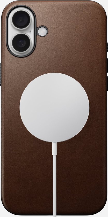 Coque Nomad adaptée à Apple iPhone 16 Plus | Étui en cuir moderne | Compatible avec MagSafe et le chargement sans fil | Couverture arrière en Cuir véritable | Marron