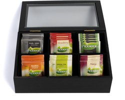 foto van Sakura Tea Theedoos - Zwart - 6-vaks - met Fluweel - 24 x 16 cm