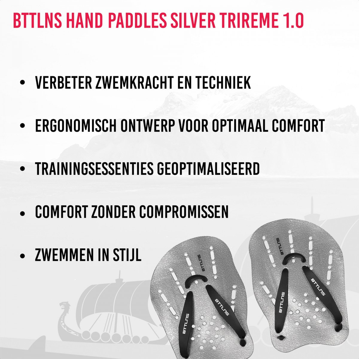 BTTLNS Handpeddels - Perfecte pasvorm - Perfectioneer je zwemtechniek - Zwempaddles - Alle niveau's - Meer zwemkracht - Trireme 1.0 - Zilver - M — afbeelding 6