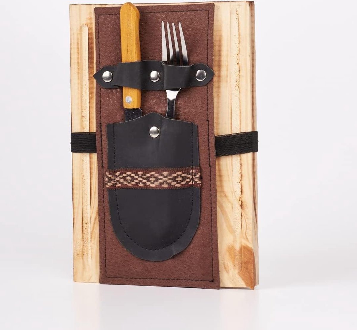 Houten Braadset voor BBQ Beker Vork Basismes (Zwart)