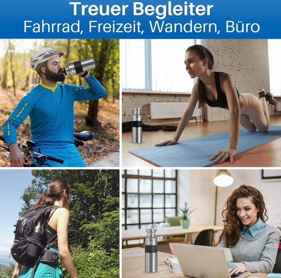 Geïsoleerde roestvrijstalen drinkfles voor fiets - 600 ml - houdt 12 uur warm - 24 uur koud - thermische fietsfles met 2 sluitingen