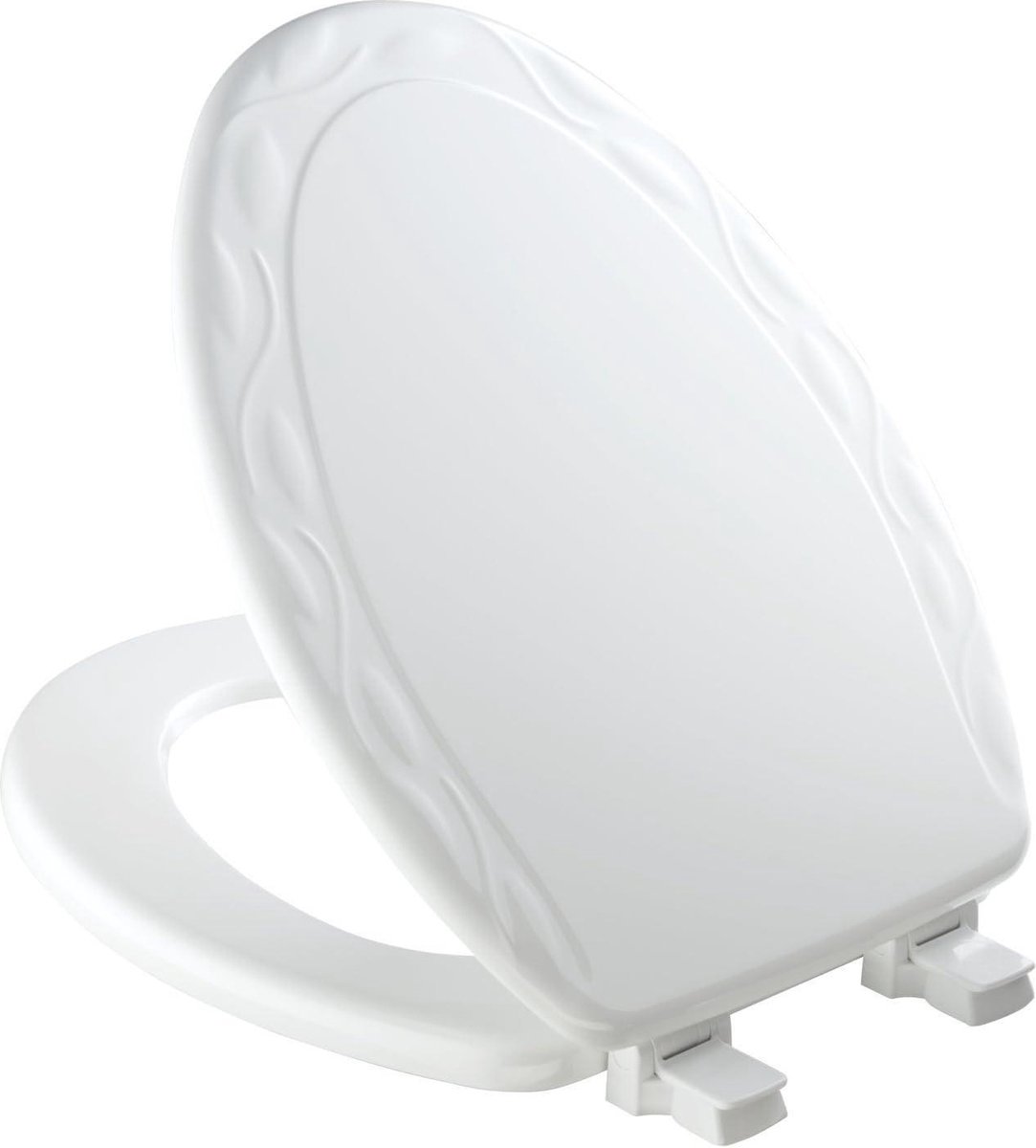 Shell Sculptured Molded Wood Toilet Seat - Easy Clean Change Hinges - STA-TITE Seat Fastening System - Elongated Wit - IVY
