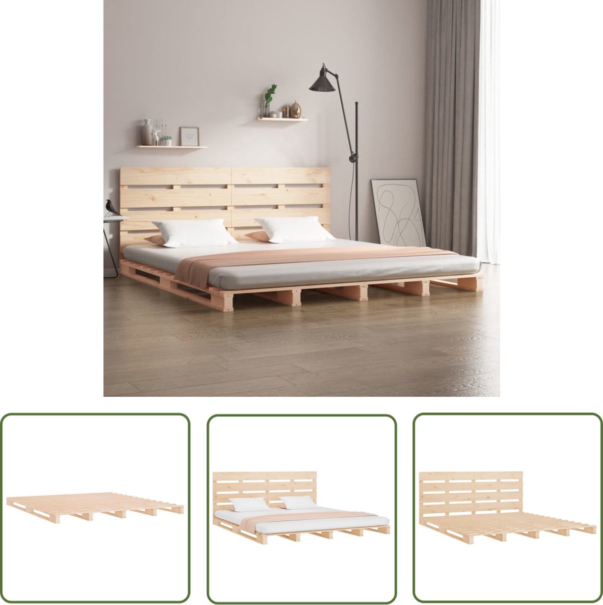 The Living Store Bedframe Massief Grenenhout - 190 x 120 x 80 cm - Lat Ontwerp - Geschikt voor 120 x 190 cm matras - Montage vereist