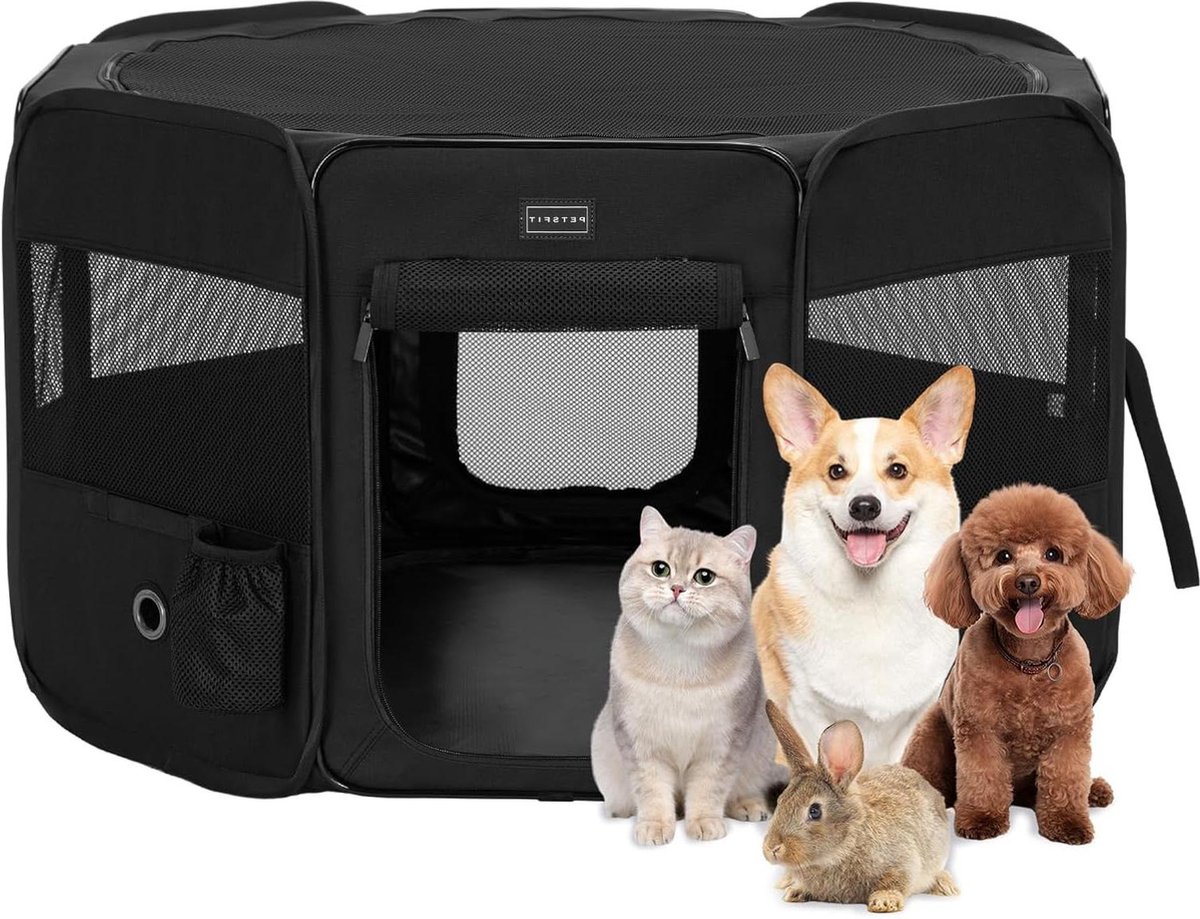 Draagbare dierenspeelpen voor kleine hond - 91 x 58 cm - Draagkoffer en afneembare rits - Zwart kattenbench