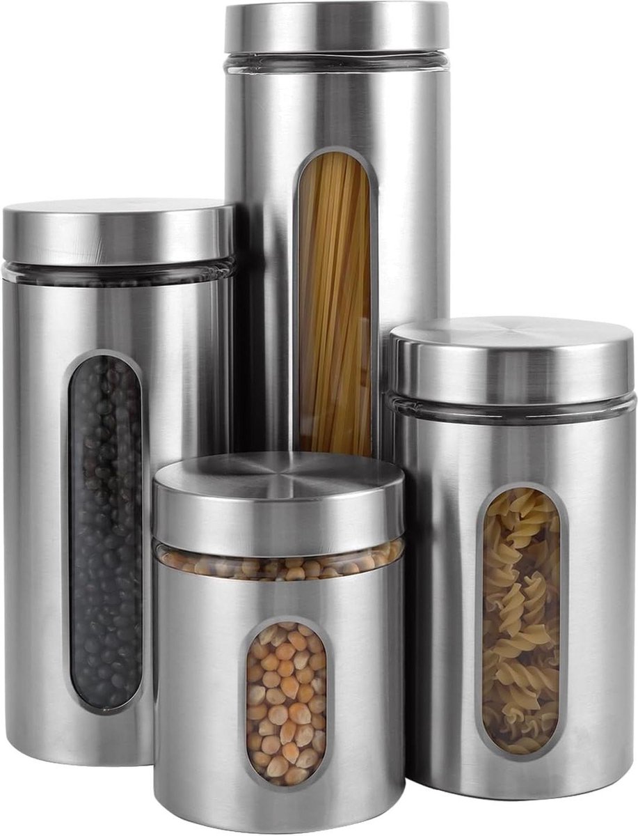 Secret de Gourmet - Set van 8x keuken voorraadbussen/potten glas RVS
