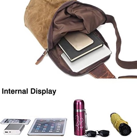 FANDARE Vintage Chest Pocket Canvas Shoulder Bag Men's Sling Chst Bag Double-Sided Shoulder Bag with Headphone Locator for Outdoor Sports Hiking Cycling Travel Shoulder Bag Crossbody Bag, Grey