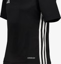 Zwart sportshirt met AEROREADY-technologie en witte Adidas-strepen op de zijkant.