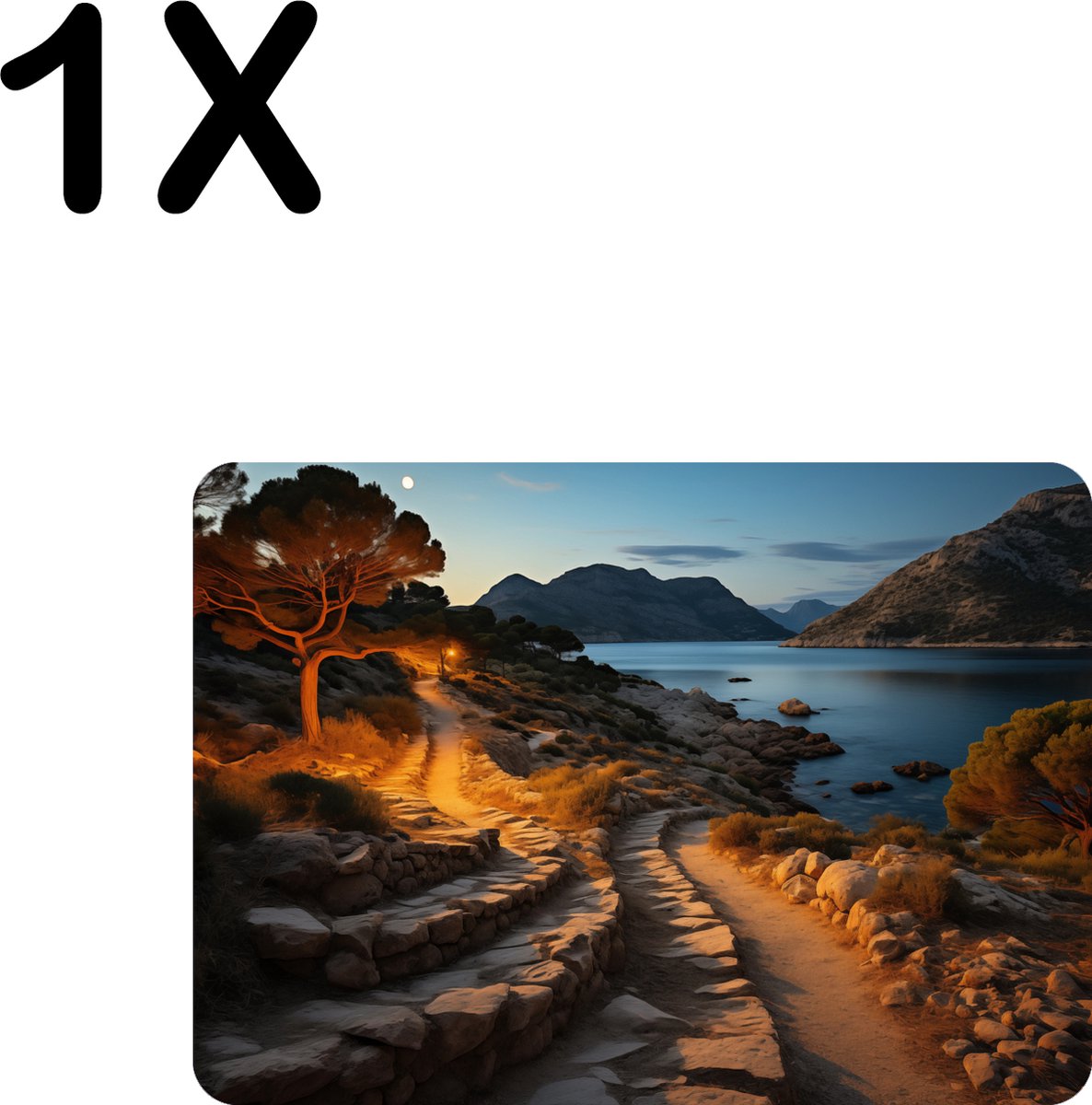 BWK Flexibele Placemat - Landschap - Nacht - Bergen - Meer - Set van 1 Placemats - 35x25 cm - PVC Doek - Afneembaar