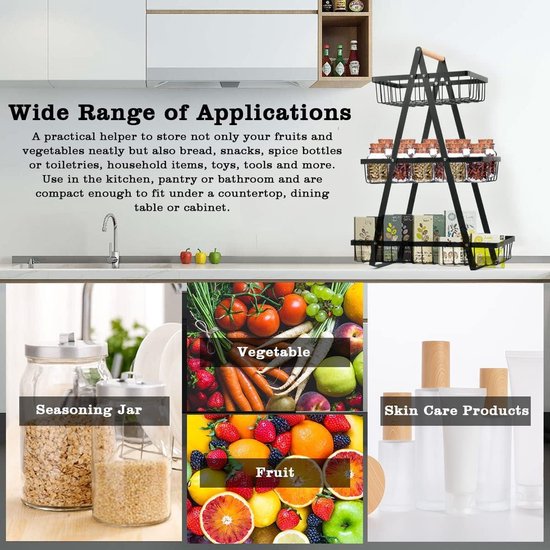 GET SORTED Bamboe fruitmand 3 niveaus - 33 Lbs capaciteit, 12 mm dikte, verhoogde bodem en 2 haken - voor brood, toiletartikelen, snacks, kruiden - fruitschaal voor aanrecht, eettafel, enz GET SORTED Bamboe fruitmand 3 niveaus - 33 Lbs capaciteit, 12 mm dikte, verhoogde bodem en 2 haken - voor brood, toiletartikelen, snacks, kruiden - fruitschaal voor aanrecht, eettafel, enz