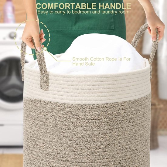 Rieeyrslza Katoenen Touw Wasmand met Deksel 32L Opvouwbare Geweven Opbergmand, Holle Handgreep, Geschikt voor Woonkamer, Slaapkamer, Wasruimte, voor Kussens, Dekens, Handdoeken 40 x 25cm(Bruin