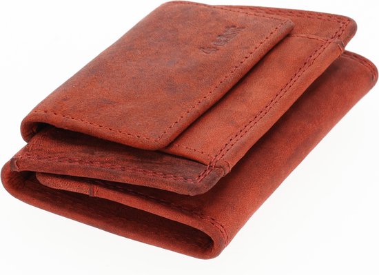 Mini Portemonnee 2 Pasjeshouders & Muntvak - Unisex voor Dames & Heren - Kleine Portemonnee met RFID Bescherming - Rood - Ideaal Kerstcadeau voor Hem/Haar - 9.8x6.5x2 cm