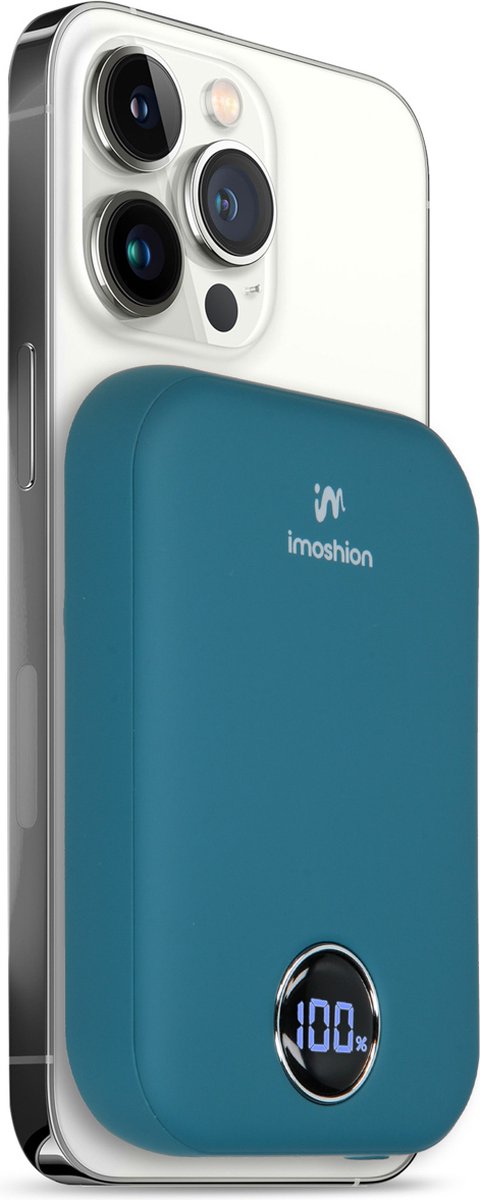 iMoshion® MagSafe Powerbank 10.000 mAh - Snellader & batterij LED-display - USB C & USB A - Geschikt voor MagSafe - Draadloos Opladen - Powerbank voor iPhone 12 / 13 / 14 - Blauw