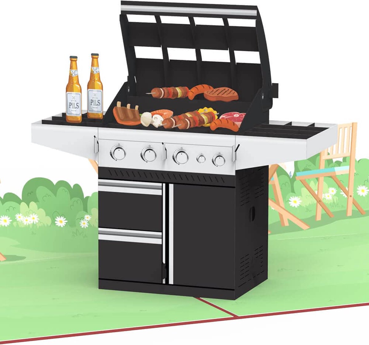 papercrush® Pop-up kaart BBQ - 3D verjaardagskaart met miniatuur gasbarbecue voor man, papa & vriend, geldcadeau voor barbecue - cadeaubon voor grillcursus, barbecuefeest of grillavond