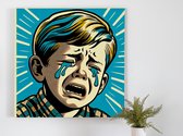Pop art huilend kind schilderij | Huilerig kind verbeeld in levendig en kleurrijk pop art | Kunst - 60x60 centimeter op Dibond | Foto op Dibond