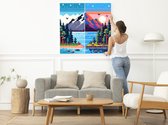 Pixel art landschap schilderij | Kleurrijke pixels vormen betoverend landschap in unieke kunstcreatie | Kunst - 20x20 centimeter op Dibond | Foto op Dibond