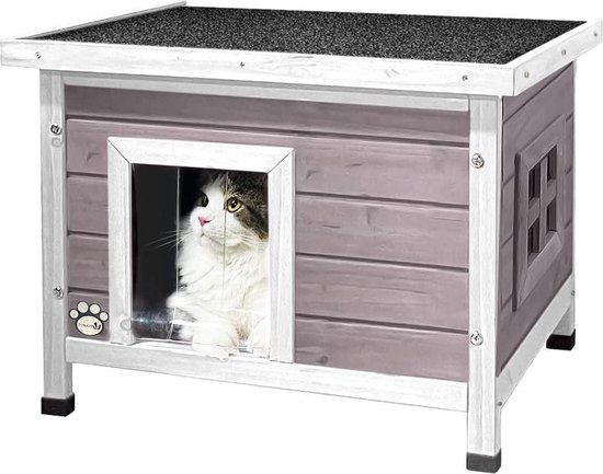 VOUNOT Wooden Cat House, Cat House with Asphalt Roof, Cat Hut Outside 57 x 45 x 43 cm