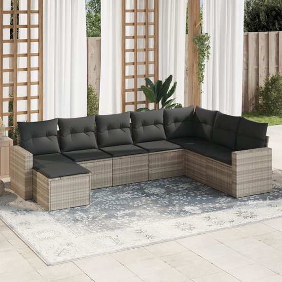 vidaXL - 8-delige - Loungeset - met - kussens - poly - rattan - lichtgrijs